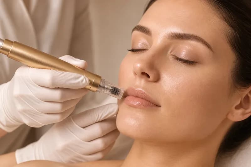 Procedură cosmetică de microneedling într-un salon