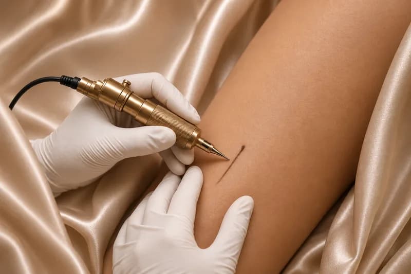 Artist tatuator lucrând într-un studio profesionist